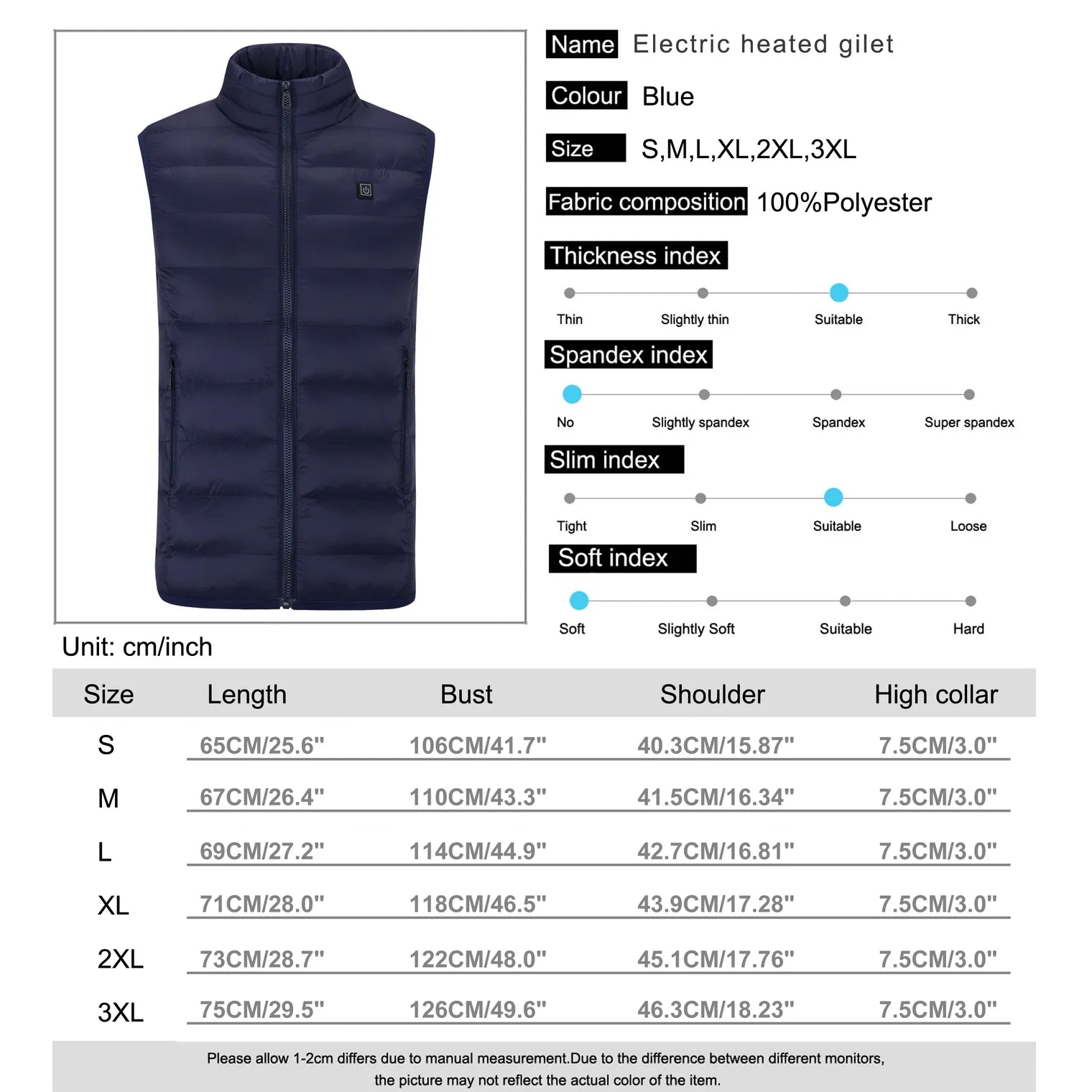 Navy Heated Vest 3 Heat Zone
